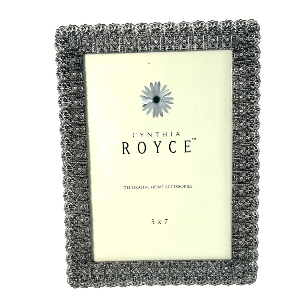 Ornate Floral Design Pewter Photo Frame 5x7 “ Picture Frame Silver Tone
